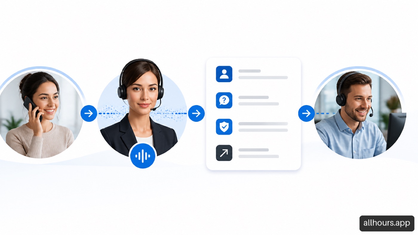AI receptionist passing call context and escalation details to a human specialist.