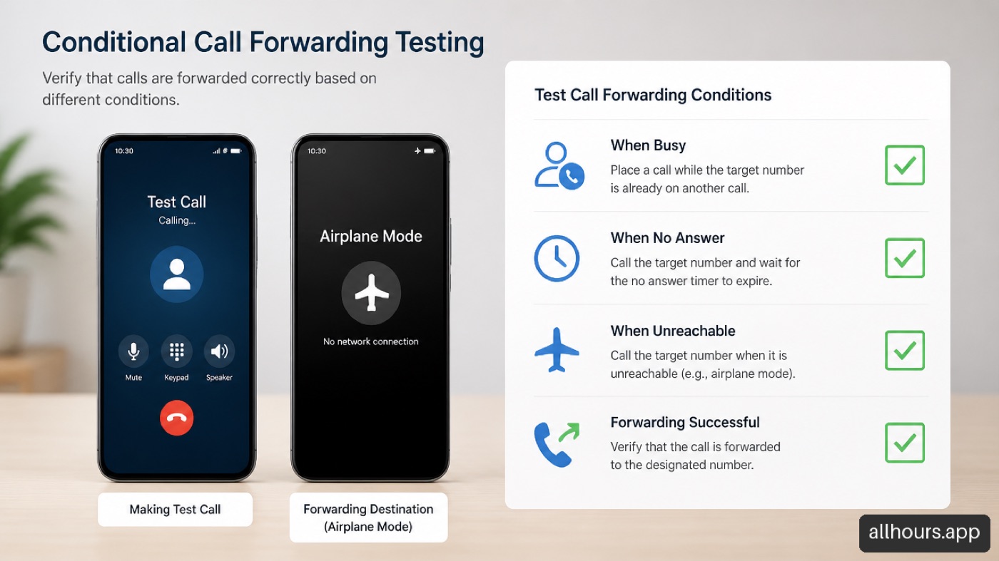 How to test busy, no answer, and unreachable forwarding conditions.