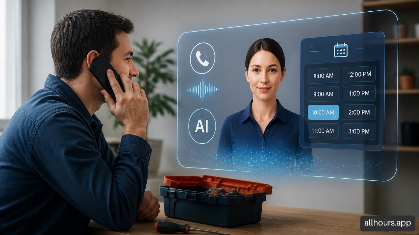 Customer speaking with a clearly identified AI receptionist that schedules a service appointment.