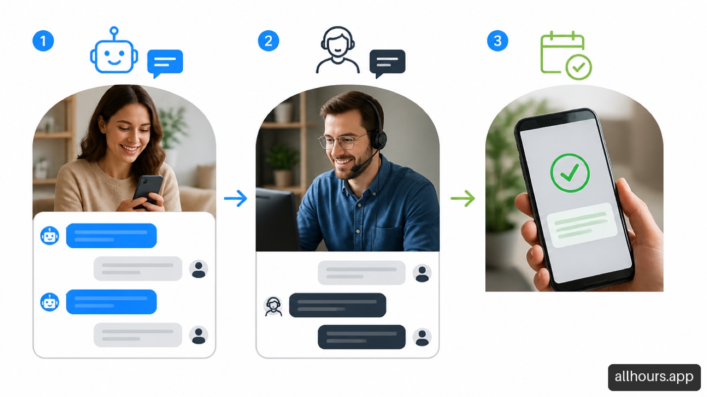 An AI assistant handing a customer request to a human team member and confirming the next step.